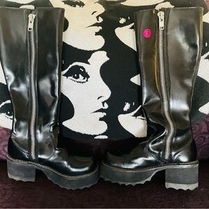 John Fluevog Knee High Goth Black Leather Boots